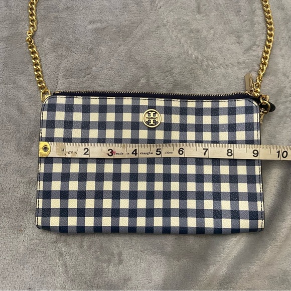 Tory Burch Robinson Navy Gingham Chain Strap Crossbody Clutch Bag 4936 - Picture 7 of 12